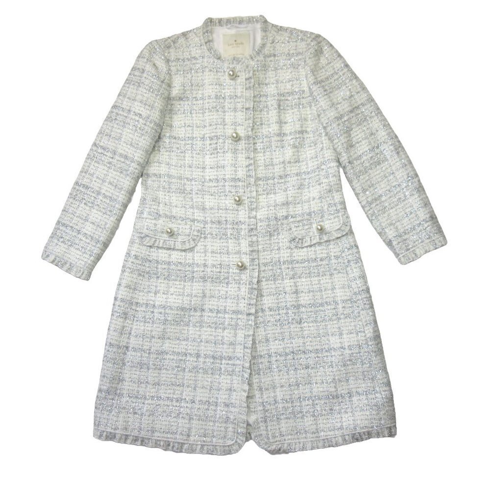 NWT Kate Spade Star Bright Sparkle Tweed in Cream Silver Coat 2 $548